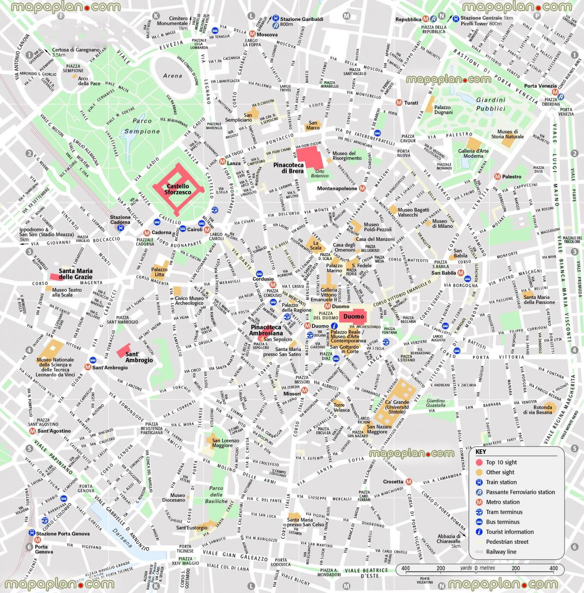 карта цэнтра Мілан, Італія