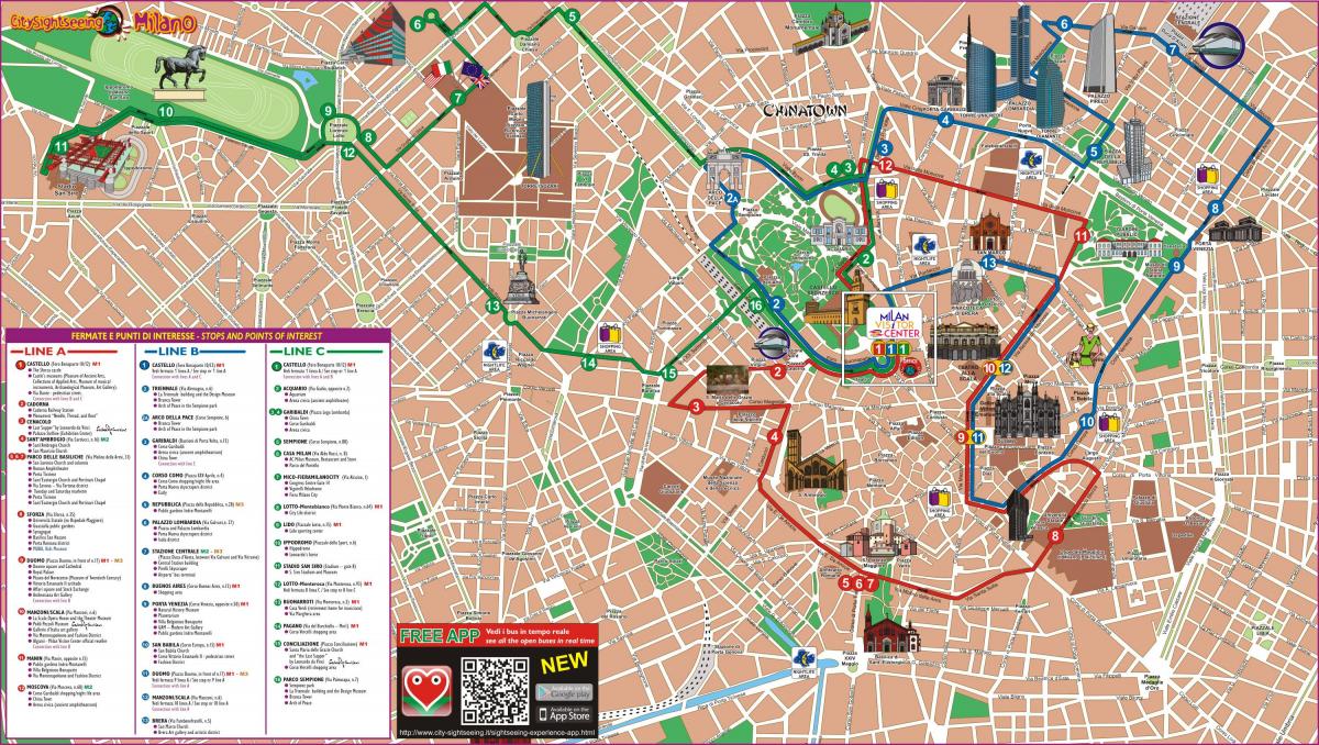 карта Мілана аўтобусны маршрут 