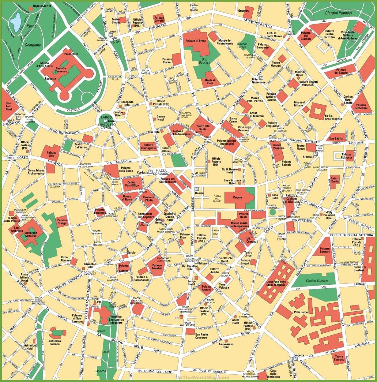 карта горада Мілан, Італія