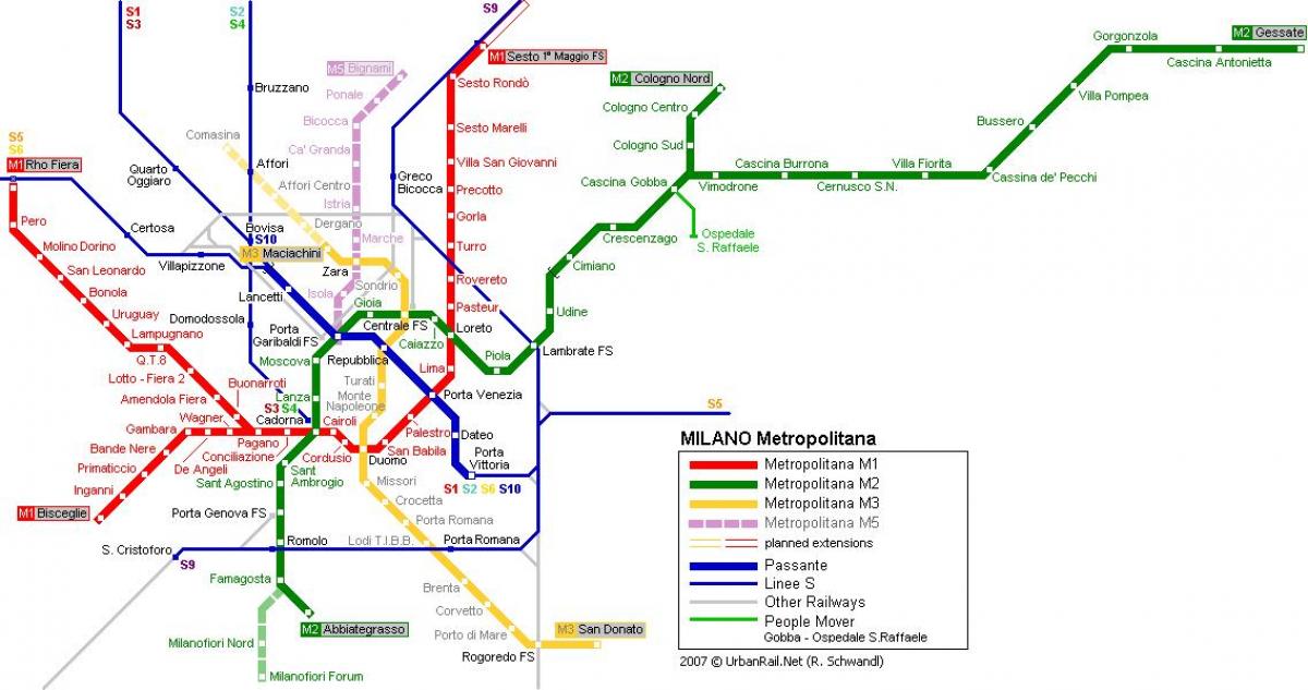 схема метро Мілан 2016