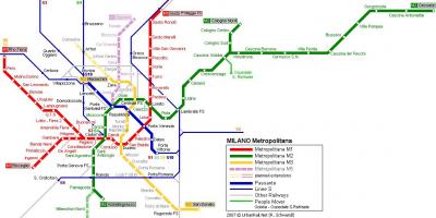 Схема метро Мілан 2016